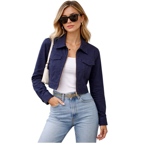 Jones New York Jackets & Blazers - Jones New York Navy Cropped Utility Jacket Gold Zip NWT Size XL